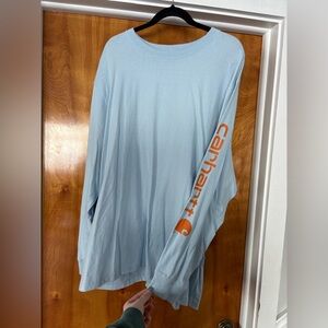 Carhartt Sky Blue Long Sleeve Tee with Orange Logo